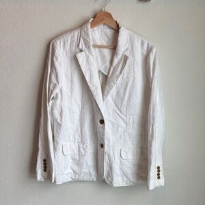 LANDS' END 100% Linen Crisp White Blazer Jacket Large L